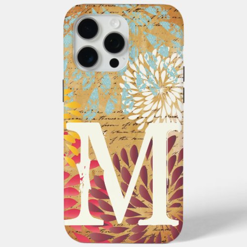 Vintage Ephemera Modern Flower Monogram iPhone 15 Pro Max Case