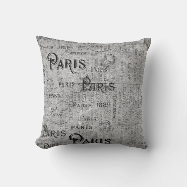 Vintage Ephemera Paris Throw Pillow (Front)