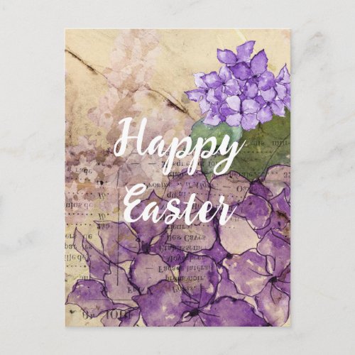 Vintage Ephemera Purple Flowers Easter Postcard