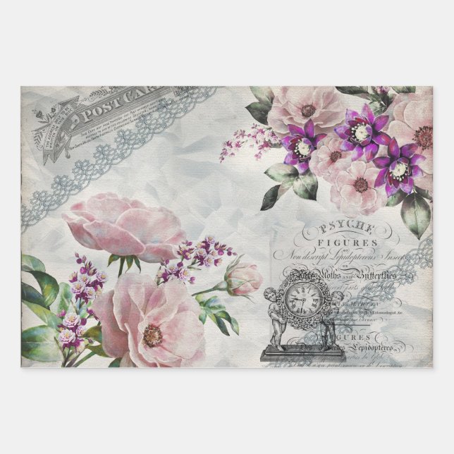 Vintage Ephemera Shabby Chic Wrapping Paper Sheets (Front 3)