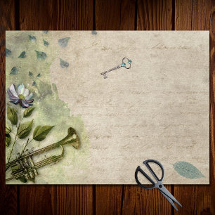Vintage Ephemeral Floral Trumpet Horn Decoupage Tissue Paper