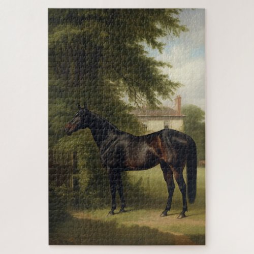 Vintage Equestrian Black Hunter Horse Painting Jigsaw Puzzle