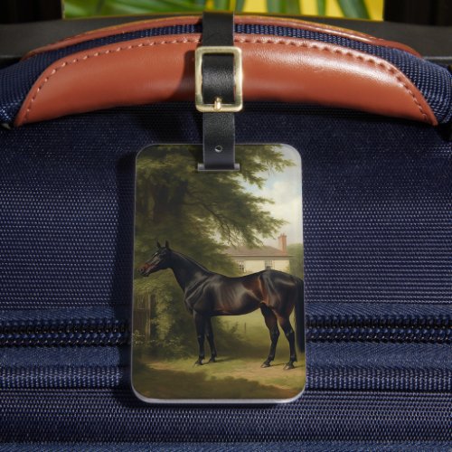 Vintage Equestrian Black Hunter Horse Painting Luggage Tag