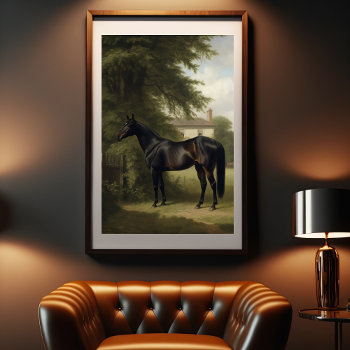 Vintage Equestrian Black Hunter Horse Painting Poster by the_mad_mare at Zazzle