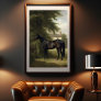 Vintage Equestrian Black Hunter Horse Painting Poster
