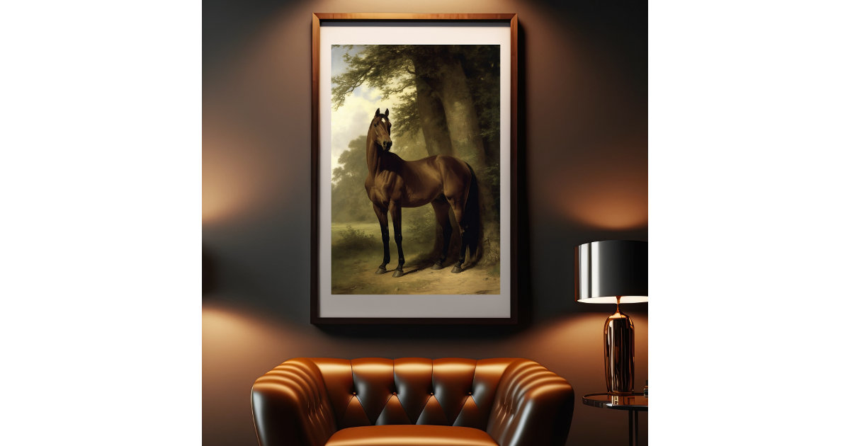 Vintage Equestrian Brown Horse Landscape Painting Poster Zazzle