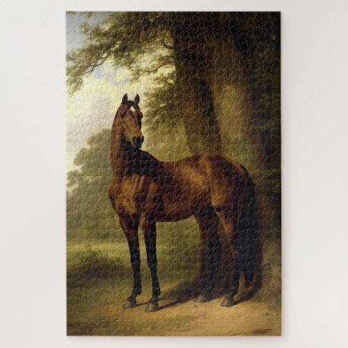 Vintage Equestrian Brown Hunter Horse Painting Jigsaw Puzzle
