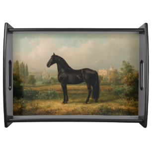 Vintage Equestrian Horse Painting Serving Tray