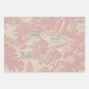Vintage Equestrian Toile Horse Country Estate Patt Wrapping Paper Sheets