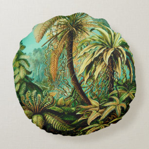 Vintage Ernst Haeckel Botanical Palms Round Pillow