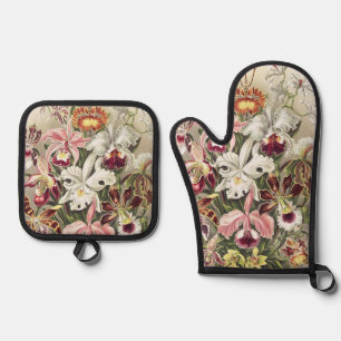 Vintage Ernst Haeckel Orchid Botanical Print Oven Mitt & Pot Holder Set