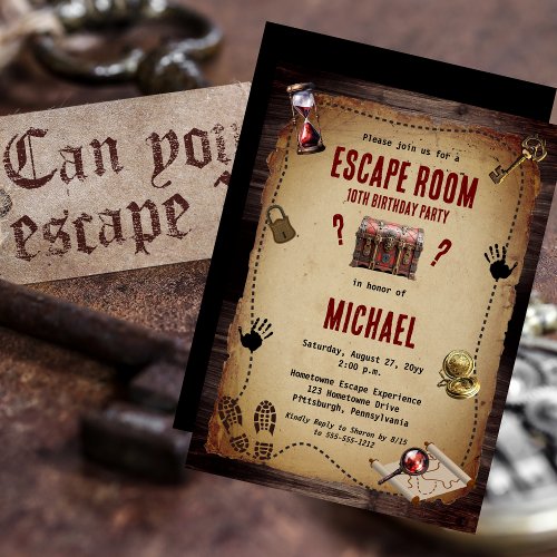 Vintage Escape Room Mystery Birthday Party Invitation