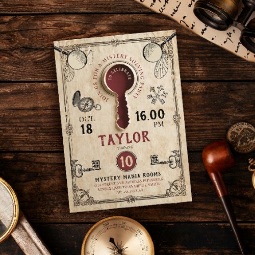 Vintage Escape Room Mystery Solving Detective Key Invitation