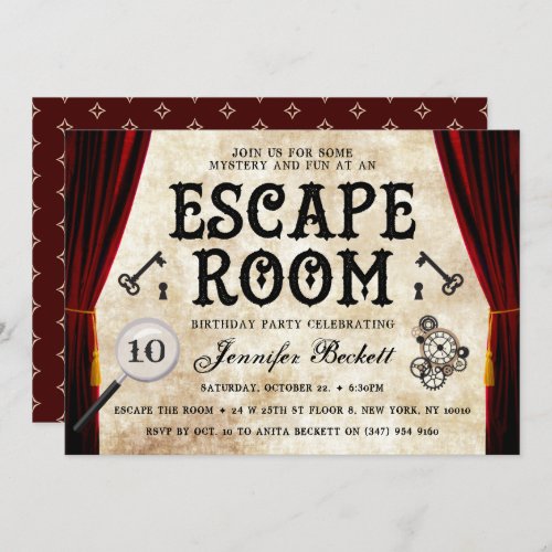 Vintage Escape Room Party Any Age Birthday Invitation