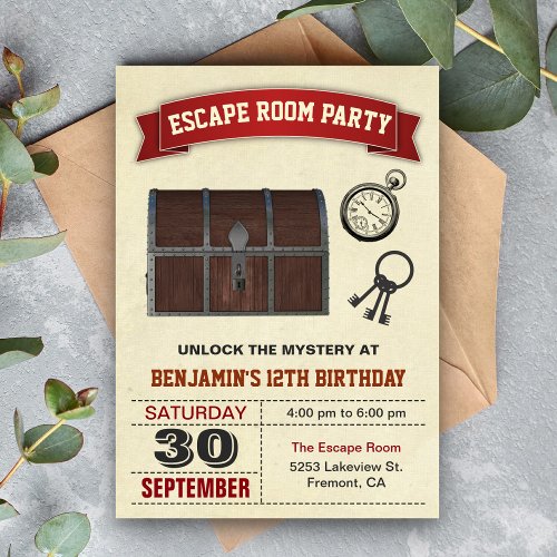 Vintage Escape Room Party Birthday Invitation