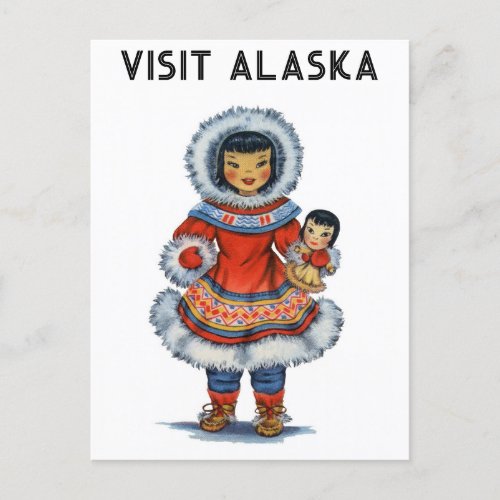 Vintage Eskimo Visit Alaska Travel Postcard