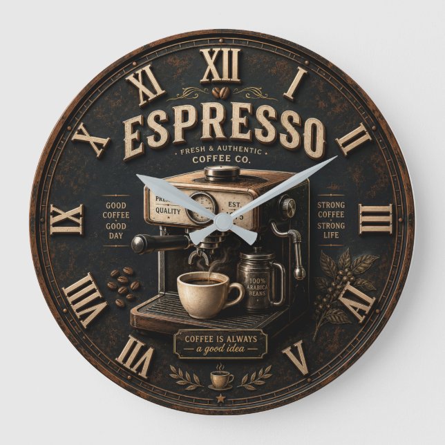 Vintage Espresso Coffee Machine  Large Clock (Front)