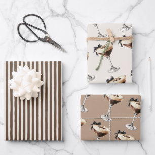 Vintage Espresso Martini Black Bow Wrapping Paper Sheets