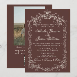 Vintage Espresso Old Money Photo QR Code Wedding Invitation
