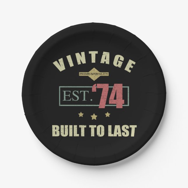 Vintage Est. 1974 50th Birthday Paper Plates (Front)