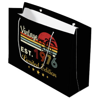 Vintage Est 1976 Retro Sunset Palm Trees Birthday Large Gift Bag