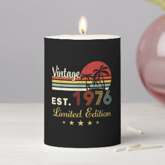 Vintage Est 1976 Retro Sunset Palm Trees Birthday Pillar Candle