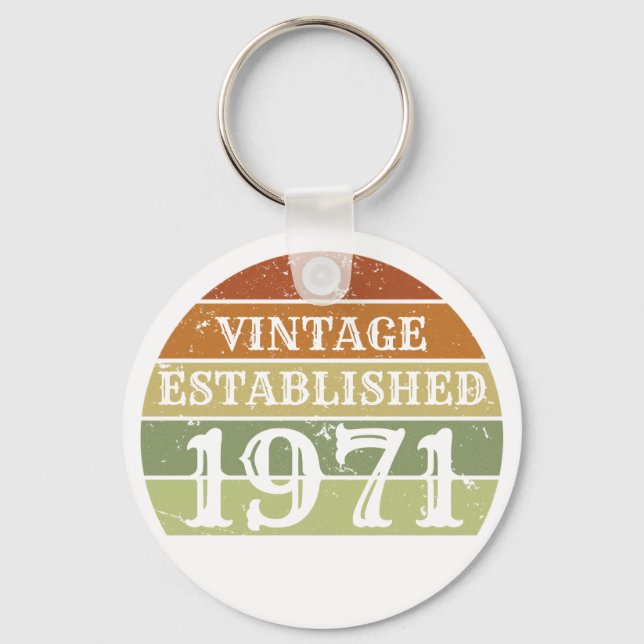  Vintage Established Men Women Distressed  Sunset Keychain (Front)