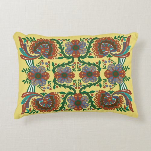 Vintage Estonian floral folk art pattern Accent Pillow