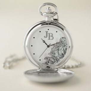 Vintage Etched Leaves and Monogram Pocket Watch