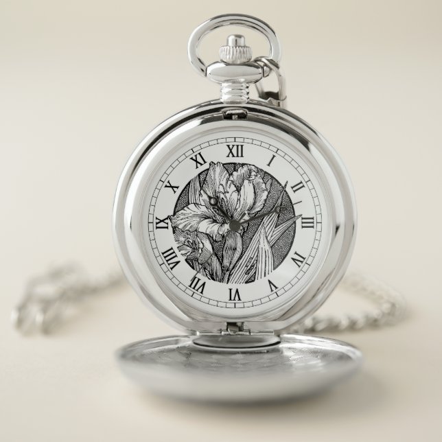 Vintage Etched Lily Pocket Watch (Inside)