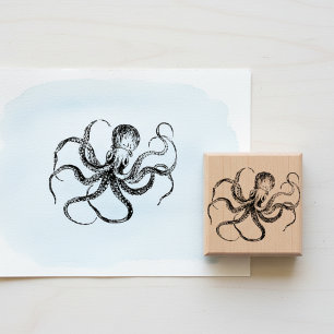 Vintage Etched Octopus Wooden Art Stamp
