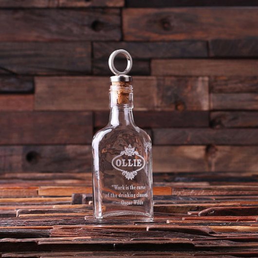 Vintage Etched Steel Cap Whiskey Glass Flask (Front)