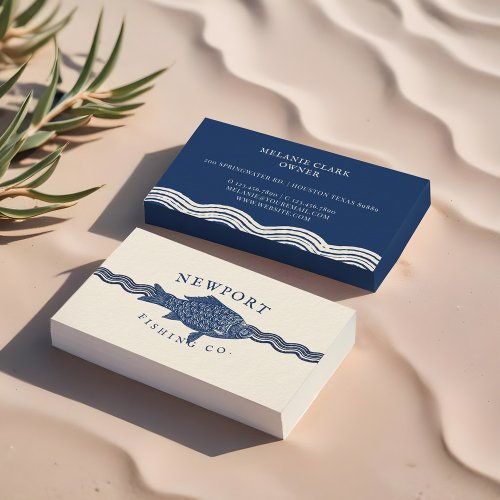 Vintage Etched Style Fish Waves Ocean Theme Business Card