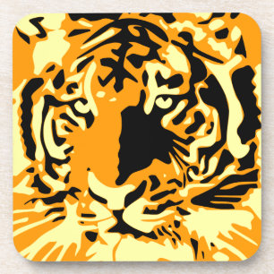 Vintage Etching Biological Tiger Art Beverage Coaster
