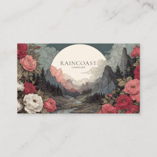 Vintage Etching Red Rose Epic Landscape Storybook Business Card