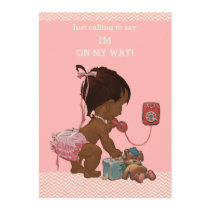 Vintage Ethnic Baby on Phone Baby Shower Chevrons Invitation