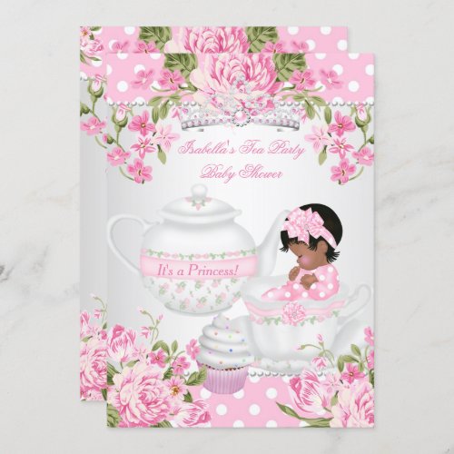 Vintage Ethnic Baby Shower Girl Pink Tea Party Invitation