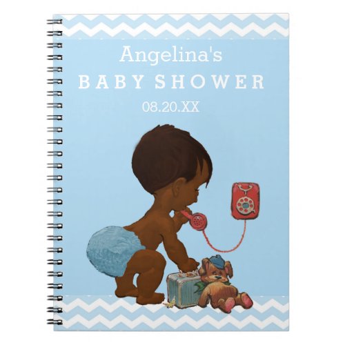 Vintage Ethnic Boy on Phone Baby Shower Guest Book