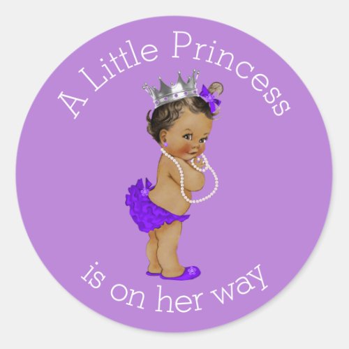 Vintage Ethnic Little Princess Baby Shower Purple Classic Round Sticker