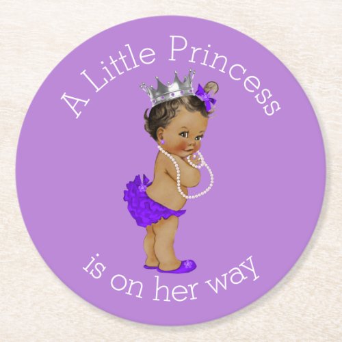 Vintage Ethnic Little Princess Baby Shower Purple Round Paper Coaster