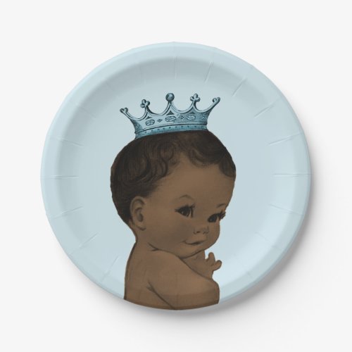 Vintage Ethnic Prince Baby Shower Blue Paper Plates