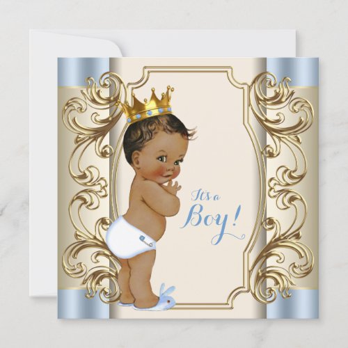 Vintage Ethnic Prince Blue and Gold Baby Shower Invitation