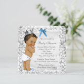 Vintage Ethnic Prince Blue and Gray Baby Shower Invitation (Standing Front)