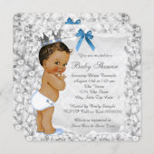 Vintage Ethnic Prince Blue and Gray Baby Shower Invitation (Front/Back)