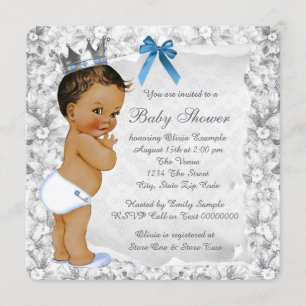 Vintage Ethnic Prince Blue and Gray Baby Shower Invitation