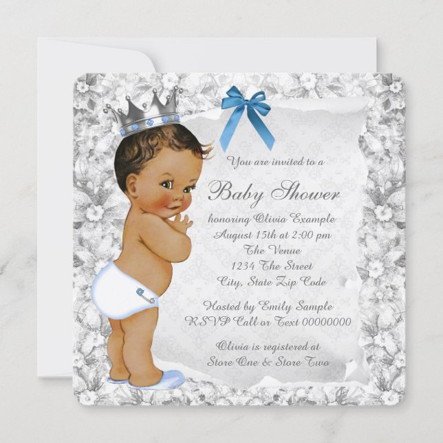 Vintage Ethnic Prince Blue and Gray Baby Shower Invitation (Front)