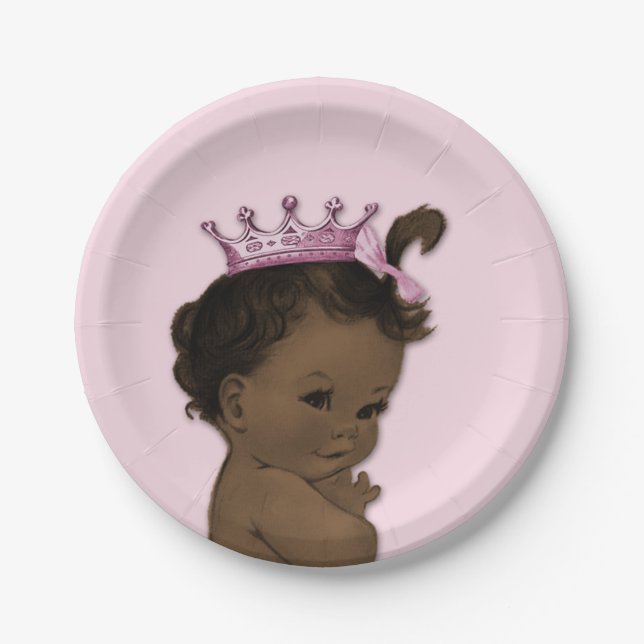 Vintage Ethnic Princess Baby Shower Pink Paper Plates (Front)