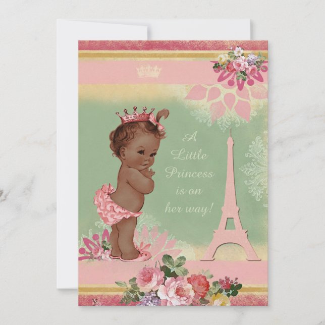 Vintage Ethnic Princess Eiffel Tower Baby Shower Invitation (Front)