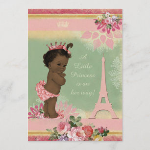 Vintage Ethnic Princess Eiffel Tower Baby Shower Invitation