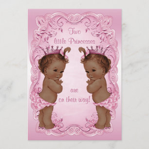 Vintage Ethnic Princess Twins Baby Shower Pink Invitation